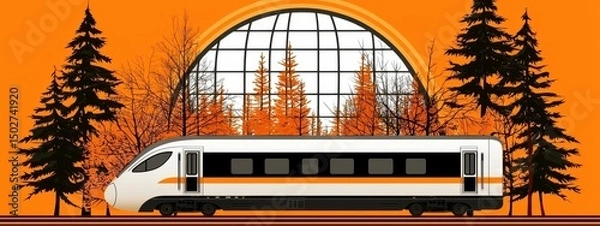 Fototapeta Pixel Art Image of Train With Orange Stripes With a Pixelated Landscape Background