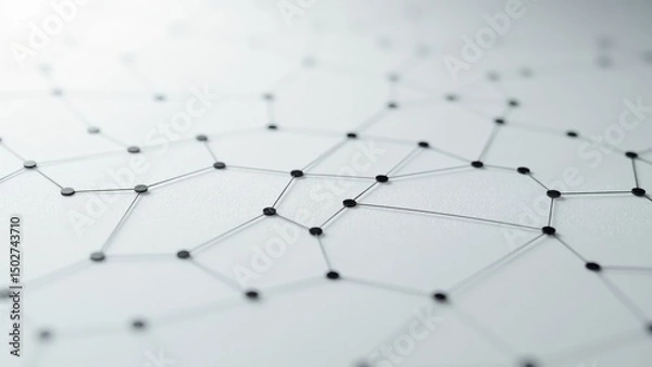 Obraz Abstract network visualization with interconnected dots and lines creating geometric patterns. Modern tech-inspired connectivity concept background.

