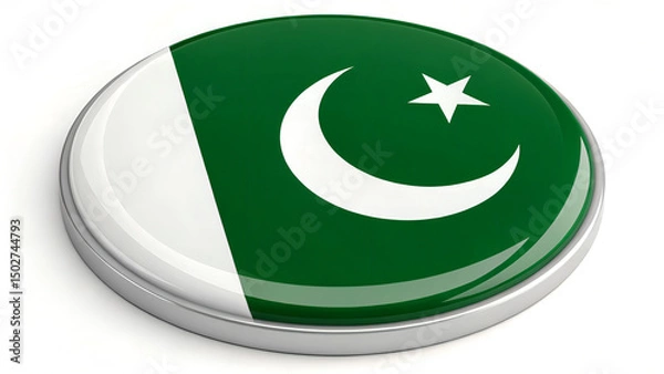 Obraz Pakistan flag button in flat vector design, showcasing national colors, useful for web graphics and educational projects.
