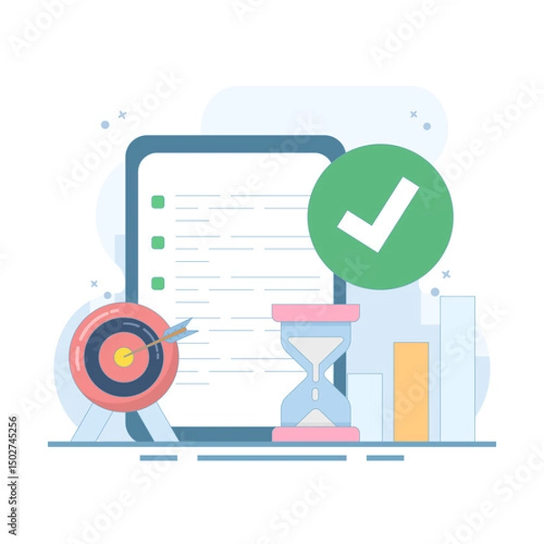 Obraz time management and development concepts, target and goal achievement metaphors for productive work, self-control system development. Target and goal achievement metaphors.
