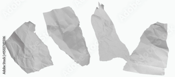 Fototapeta Vector illustration of halftone paper scraps. Abstract paper sheets for design and scrapbooking. Crumpled paper with torn edges. Set of illustrations. Retro comic effects with a featuring dots.