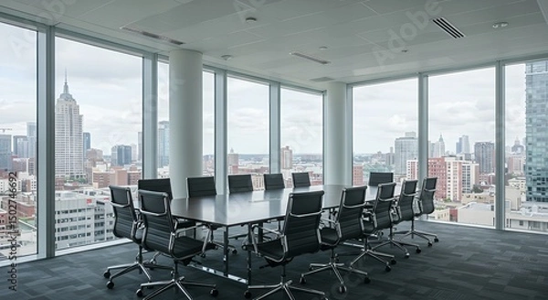 Fototapeta Panoramic Cityscape Views, Modern Design, Professional Meeting Space