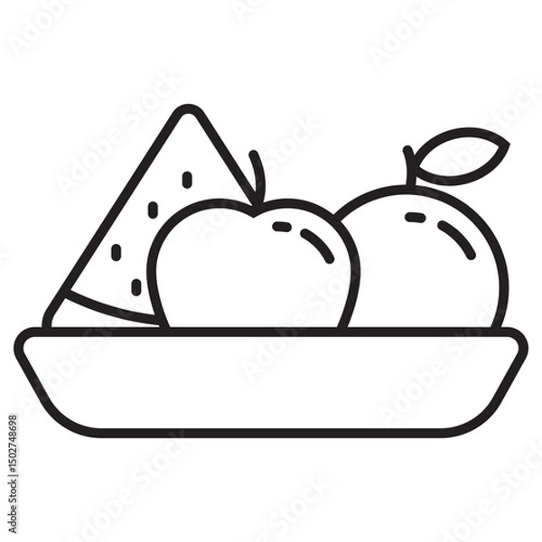 Fototapeta Vector illustration of apple, orange and watermelon on a plate suitable for fruit icon