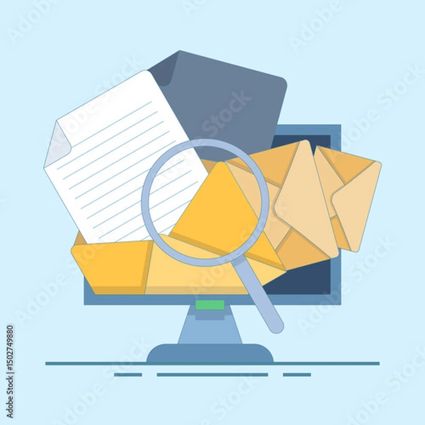 Obraz Email and messaging concept, Using email campaigns to reach target markets for online businesses. Email services, Email marketing, user interface templates. Flat design illustrations.