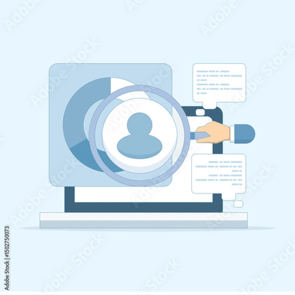 Obraz Marketing analysis and development concepts. Getting to know customers better. Using a magnifying glass to view customer reviews. Business statistical graph analysis.