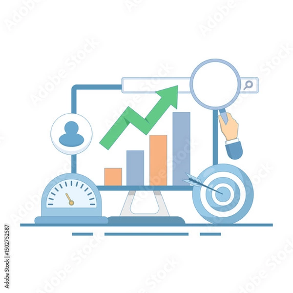 Obraz SEO optimization concept. Search Engine Optimization, campaign for homepage website. website search results, advertising or marketing to improve web ranking. flat design.