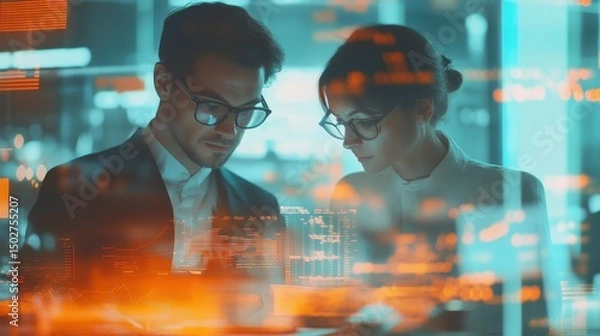 Fototapeta Business Analysts Reviewing Data  Financial Charts  Graphs