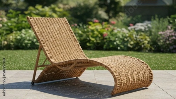 Fototapeta Wicker chair on a patio in a tranquil setting