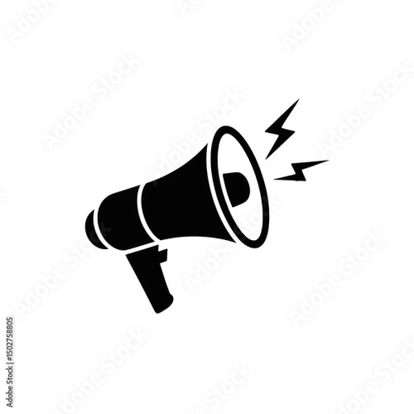 Fototapeta A black silhouette of a megaphone is depicted, with sound waves emanating from it, symbolizing amplification and communication