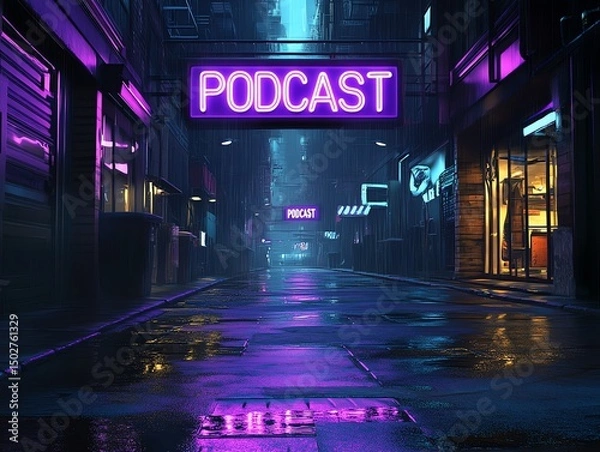Fototapeta A futuristic cyberpunk inspired neon PODCAST sign