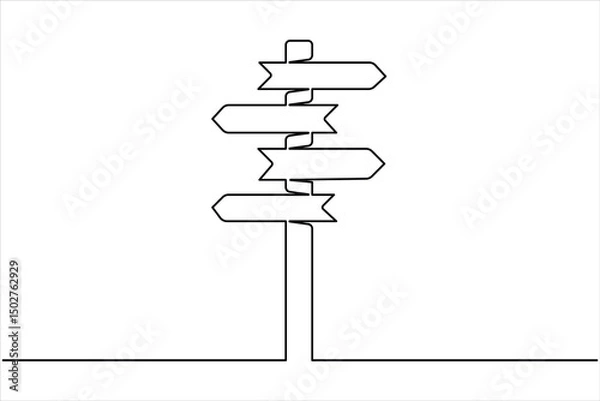 Fototapeta Road direction signboard one continuous line art drawing of vector illustration