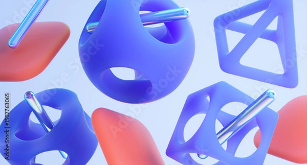Obraz Abstarct shapes composition on blue background. 3d rendering.