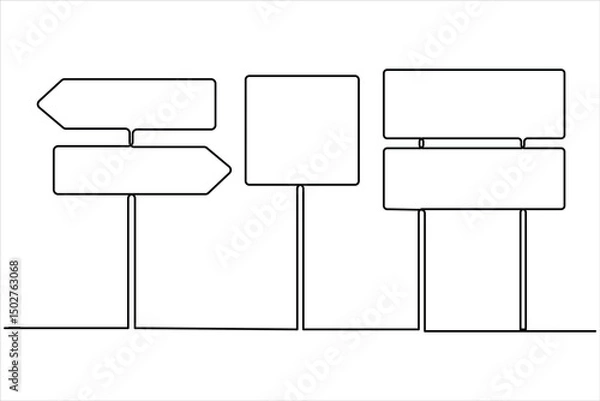 Fototapeta Road direction signboard one continuous line art drawing of vector illustration