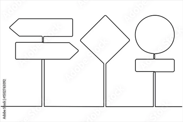 Fototapeta Road direction signboard one continuous line art drawing of vector illustration