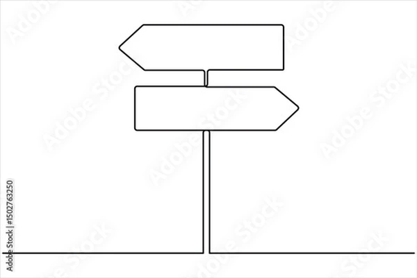 Fototapeta Road direction signboard one continuous line art drawing of vector illustration