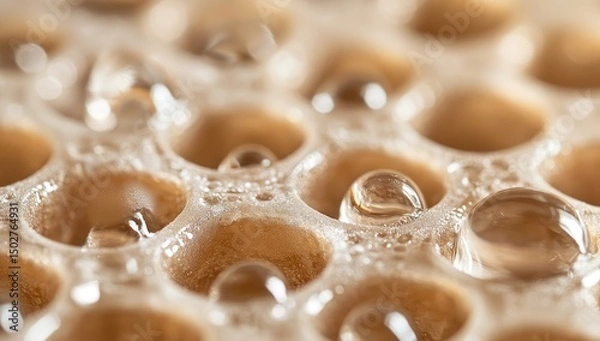 Fototapeta Close-up of honeycombs, water droplets