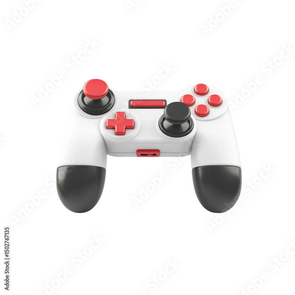 Fototapeta Modern White and Red Game Controller Isolated on Black Background