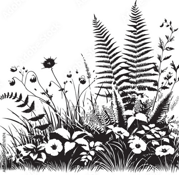 Fototapeta grass and ferns with flowers image vector
