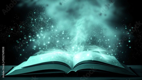 Fototapeta open book with magic light