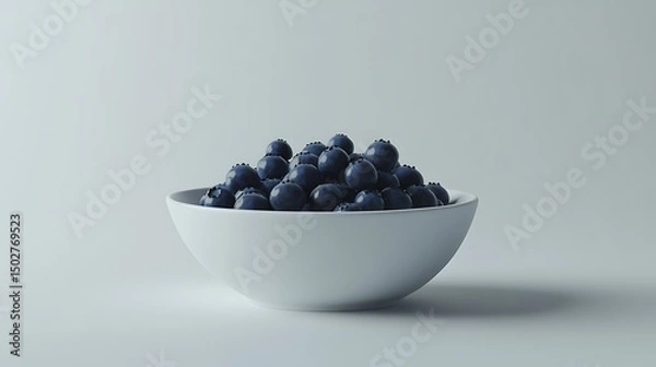 Fototapeta A white bowl filled with blueberries on a light background