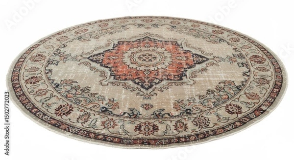 Obraz Vintage round rug with beige background and intricate designs