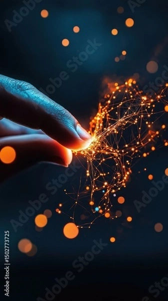 Obraz Creating energy with a finger touch studio digital art dark environment close-up