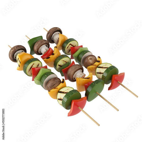 Obraz Colorful Grilled Vegetable Skewers Isolated on White Background