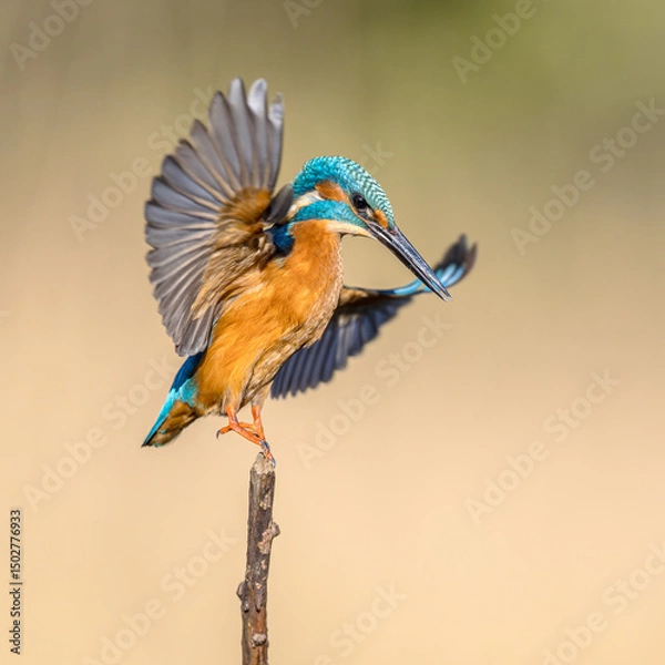 Obraz Common European Kingfisher Flying from branch