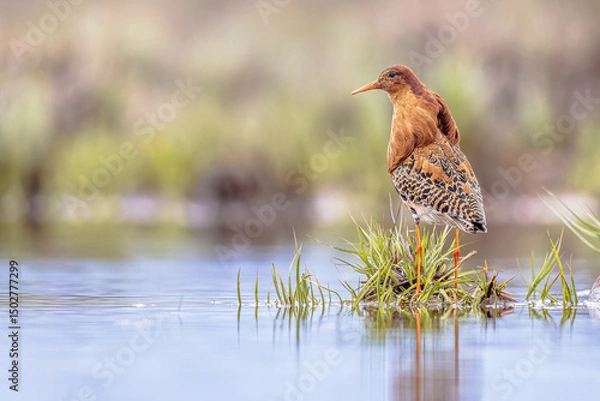 Obraz Ruff bird is displaying at lek