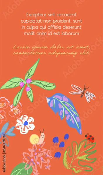 Fototapeta Creative universal floral background. Modern graphic design. Hand Drawn textures. Ideal for web, card, poster, cover, invitation, brochure. Vector