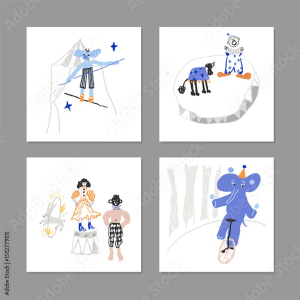 Fototapeta Circus posters. Hand drawn vector illustrations