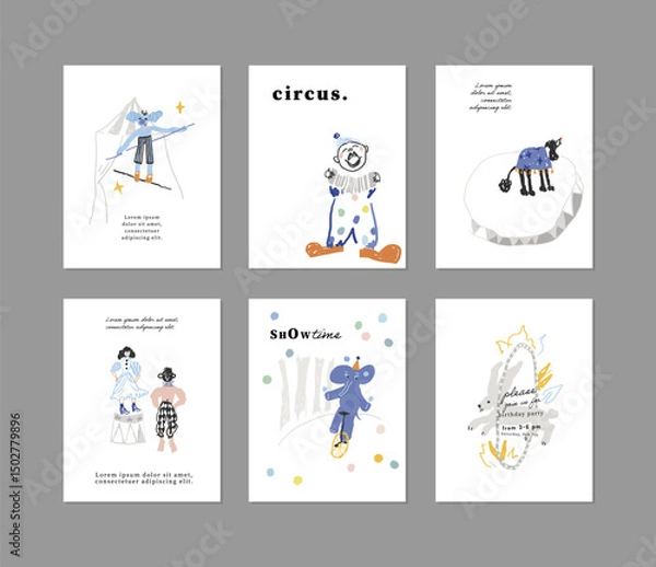 Fototapeta Circus posters. Hand drawn vector illustrations