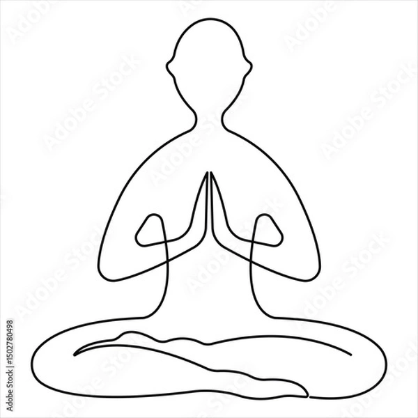 Fototapeta Yoga exercise continuous one line drawing of yoga pose vector illustration