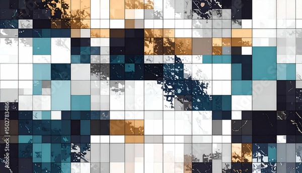 Fototapeta Abstract geometric pattern with varying colors and textures creating a modern design.