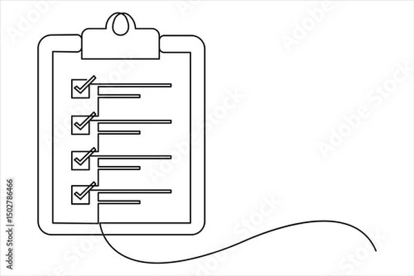 Fototapeta Continuous one line art drawing of clipboard with a checklist design. clipboard with a checklist one line vector illustration