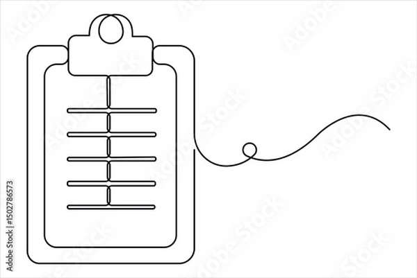 Fototapeta Continuous one line art drawing of clipboard with a checklist design. clipboard with a checklist one line vector illustration