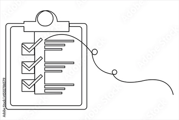 Fototapeta Continuous one line art drawing of clipboard with a checklist design. clipboard with a checklist one line vector illustration