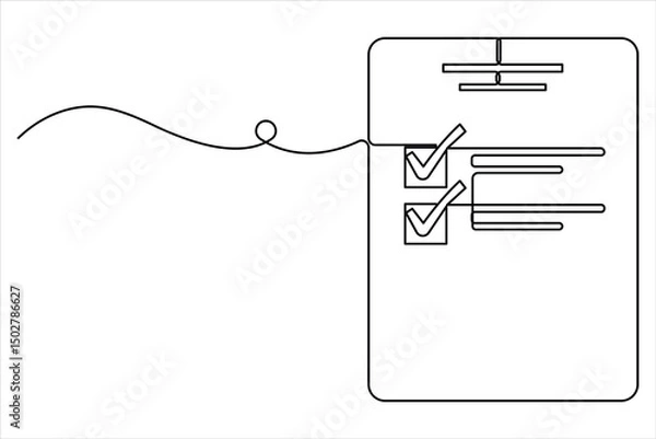 Obraz Continuous one line art drawing of clipboard with a checklist design. clipboard with a checklist one line vector illustration