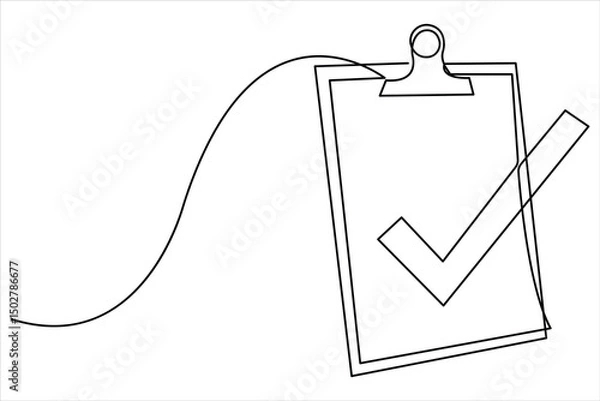 Fototapeta Continuous one line art drawing of clipboard with a checklist design. clipboard with a checklist one line vector illustration