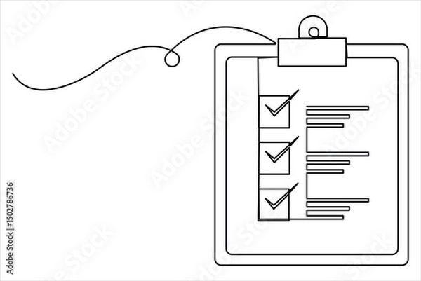 Fototapeta Continuous one line art drawing of clipboard with a checklist design. clipboard with a checklist one line vector illustration