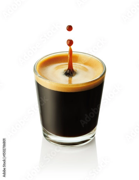 Fototapeta glass espresso coffee with splash and drop isolated on white background