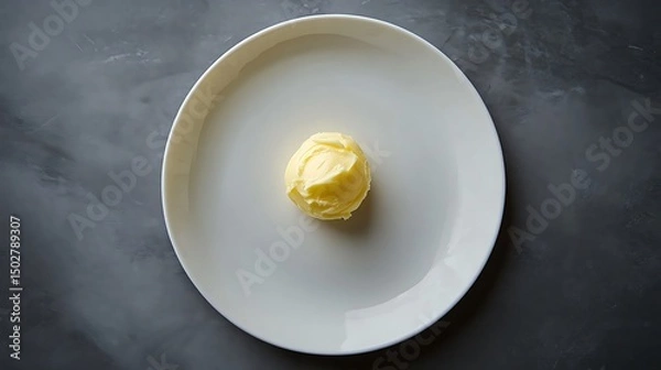 Fototapeta A Single Scoop of Yellow Ice Cream on a White Plate
