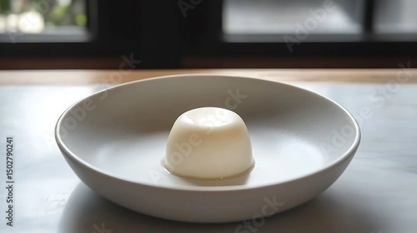 Fototapeta A Single White Pudding on a Plate