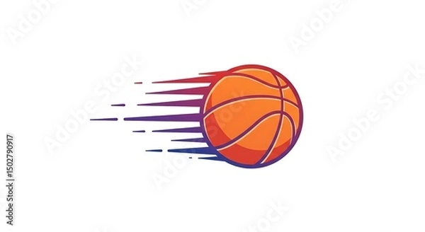 Fototapeta A vector graphic of a colorful basket ball bouncing with dynamic motion lines, centered on a white background
