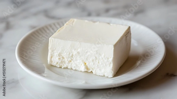 Fototapeta Block of White Cheese on a Plate
