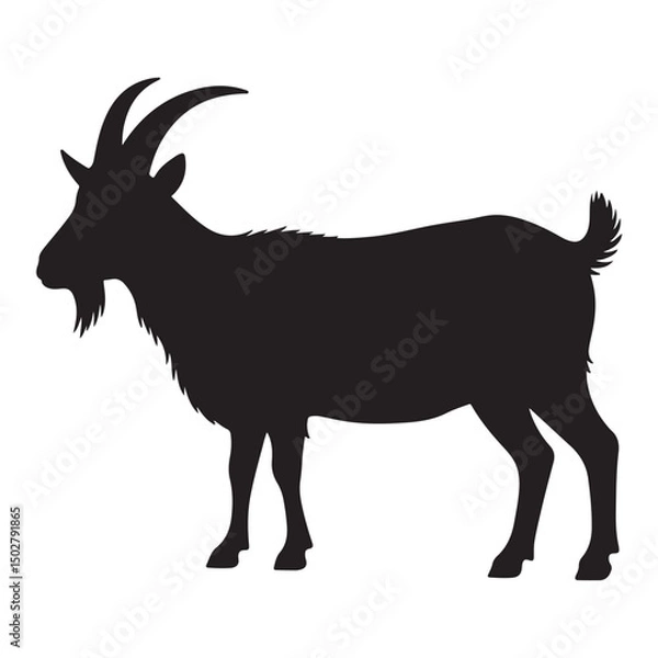 Obraz  black coloor Goat silhouette with antlers on white background in cartoon wildlife style