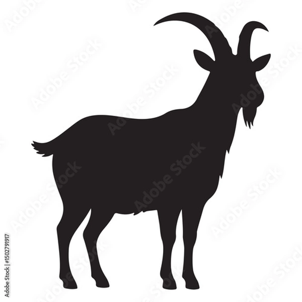 Obraz goat silhouette vector illustration with antlers on white background
