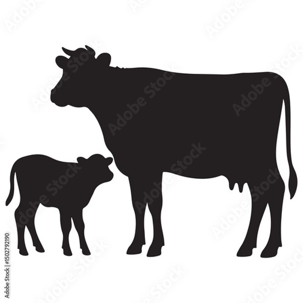 Obraz Black silhouette of a cow and bull isolated on white background farm animal vector illustration