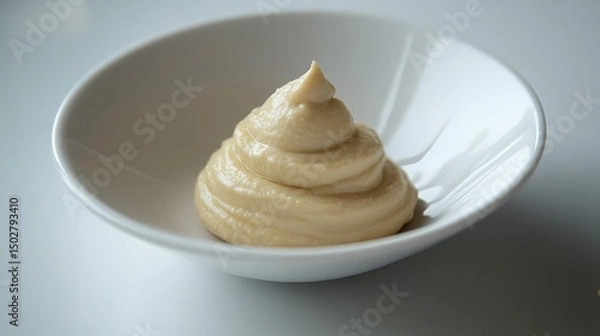 Fototapeta A scoop of beige cream in a white bowl