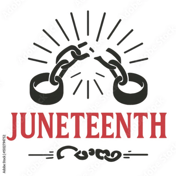 Obraz Symbolic design for Juneteenth, chains breaking apart, highlights freedom and liberation, bold graphics for celebration and remembrance. Isolated on white background or PNG